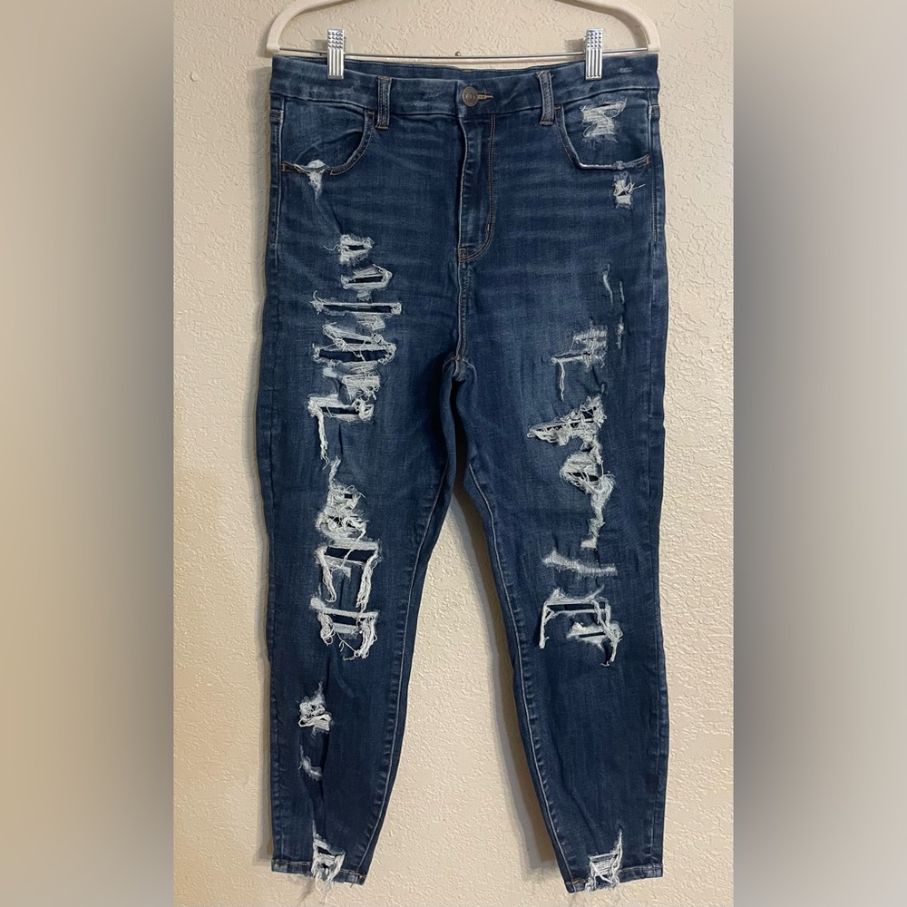 Women’s Curvy High Rise Jegging Dark Distressed 14 Short